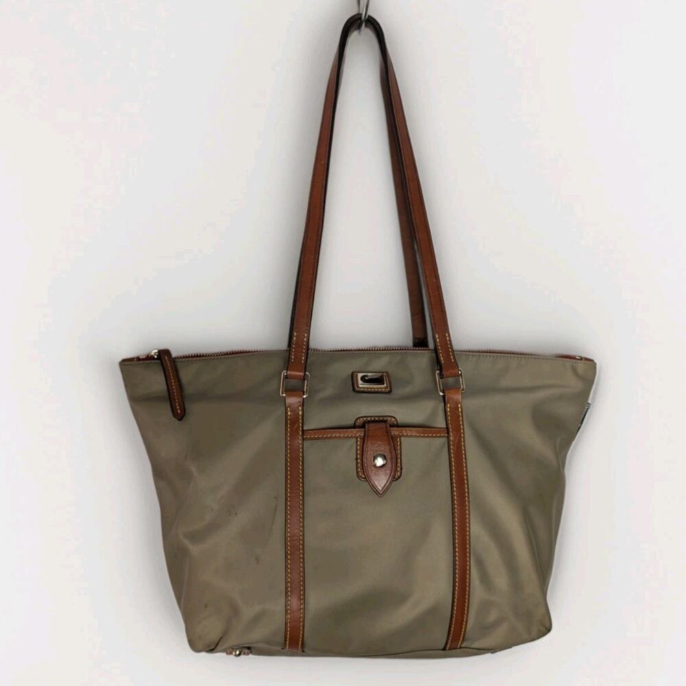 Dooney & Bourke Wayfarer Large Nylon Leather Tote Khaki Green Leather Shoulder